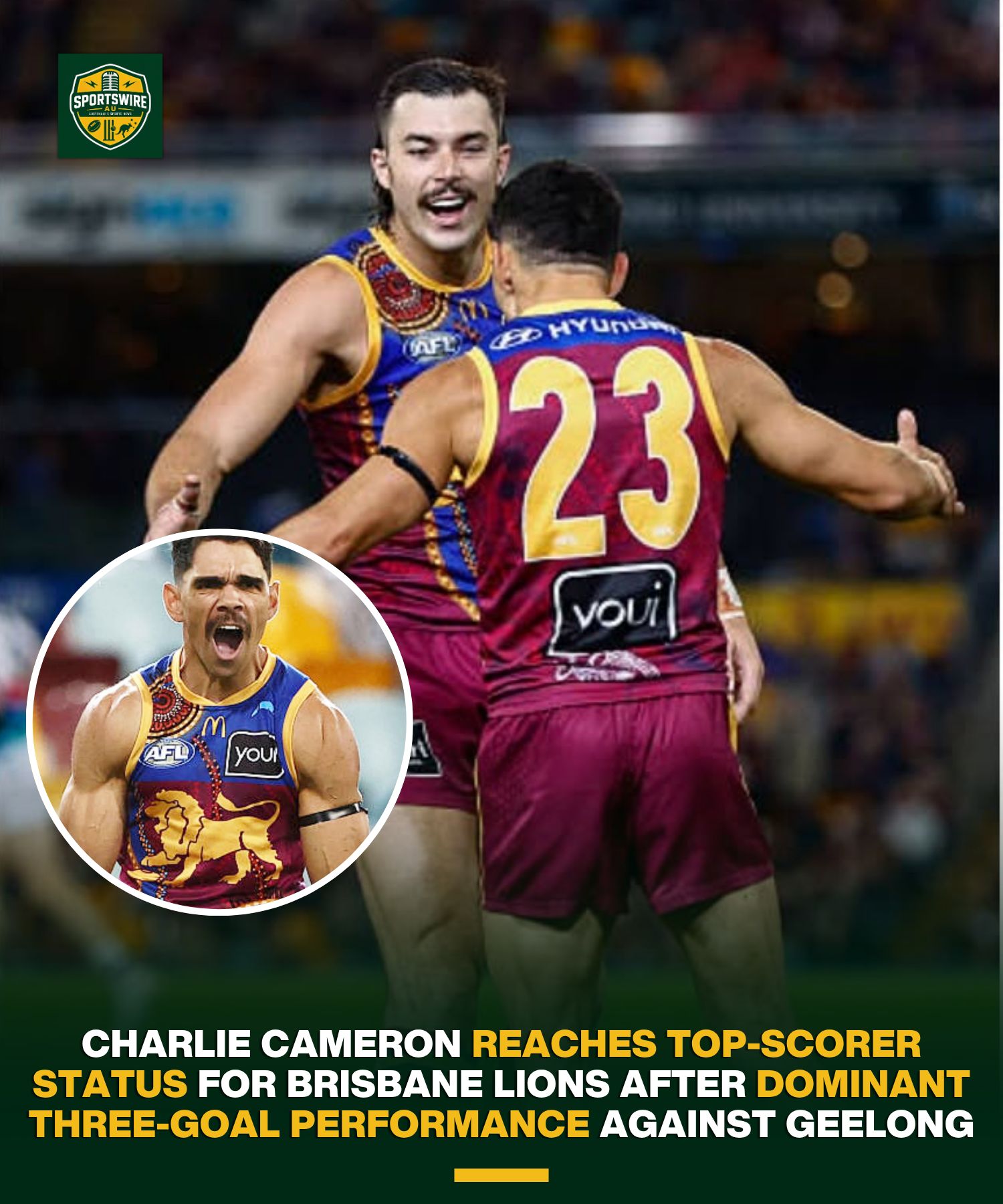 TC. BOMBSHELL: Charlie Cameron Continues His Explosive Season with Three More Goals Against Geelong, and He’s Deservedly Rewarded with Both the Coach’s Vote and the Roar Deal Medal